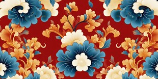 中式繁花红色锦纹图案