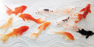 多彩锦鲤畅游于波浪背景