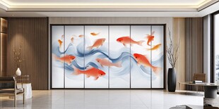 中式客厅中灵动金鱼背景墙