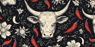 牛头花卉辣椒图案设计