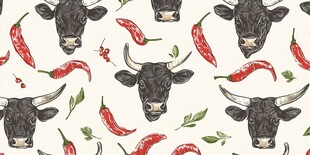 牛头辣椒图案的精美设计