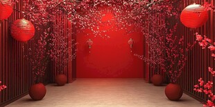中式喜庆红色浪漫过道场景
