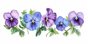 紫色三色堇花卉水彩画