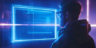 科技青年凝视虚拟屏幕