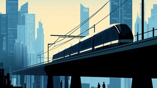 城市高架列车穿梭天际