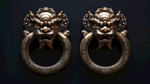 中式铜制兽头门环一对