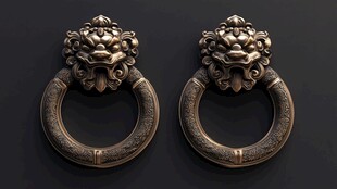 中式复古狮头门环一对