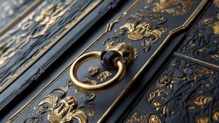 古典黑金雕花门环细节