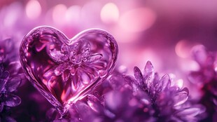 紫色爱心水晶与梦幻花卉