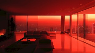 夕阳下的现代奢华全景客厅