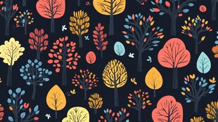 多彩森林图案 秋叶插画风