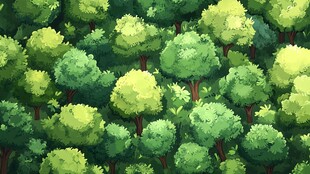 梦幻绿色森林卡通风景图