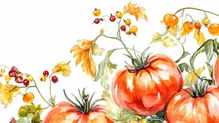 水彩绘秋季蔬果鲜艳画面