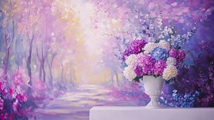梦幻紫色花卉油画场景