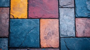 多彩拼接地砖纹理特写