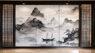 中式山水屏风 意境悠远