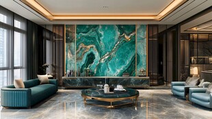 奢华现代风客厅 绿宝石背景墙