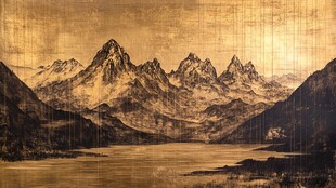 金色山水壮丽景观