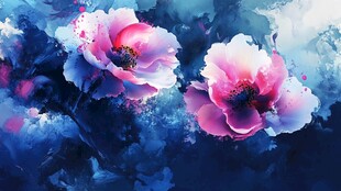 梦幻双花绽 水墨花卉韵