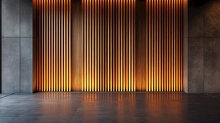 暖光木质竖条现代室内墙面