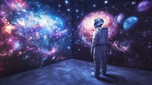 宇航员凝望梦幻宇宙奇景