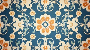 蓝底花卉中式复古花纹图案