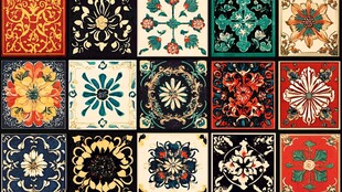 复古花卉几何瓷砖图案集合