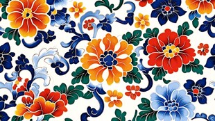中式多彩花卉传统图案
