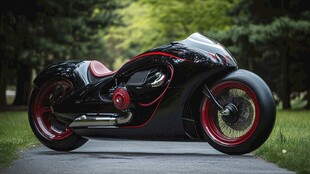 炫酷黑红摩托车户外造型