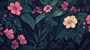 热带花卉绿植背景图案