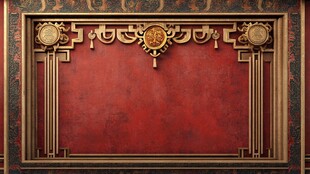 中式古典红底雕花装饰框