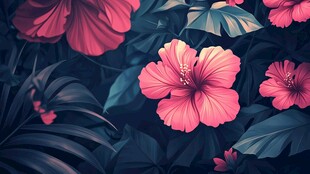 梦幻粉色扶桑花植物图景