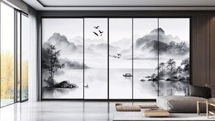 中式水墨山水风客厅背景墙