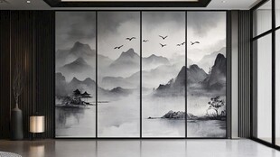 中式山水意境屏风装饰画