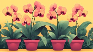 粉色蝴蝶兰盆栽插画展示