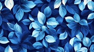 蓝色叶片无缝花纹图案