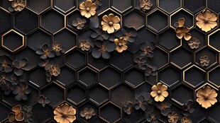 黑金六边形花卉立体背景