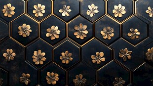 黑金六边形花卉装饰图案