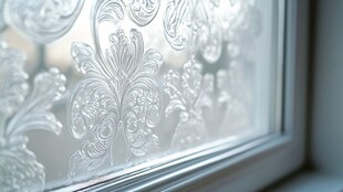雕花玻璃窗特写