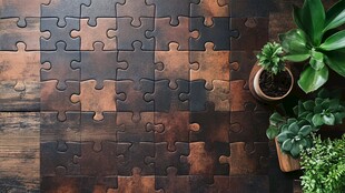 拼图与绿植营造温馨氛围