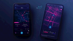 双手机展示酷炫地图应用界面