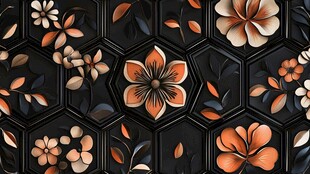 六边形底纹上的花卉图案