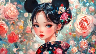 米奇装扮的古风少女插画