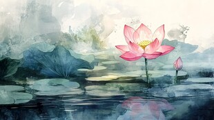 水墨荷花图 清幽荷塘景致