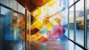 多彩几何图案的现代室内空间