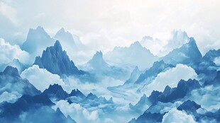 水墨群山云雾缭绕美景