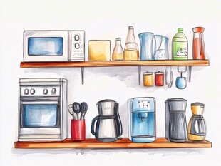厨房用品水彩插画展示