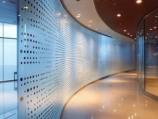 现代弧形穿孔金属墙面空间