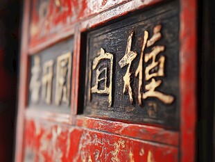 古旧门匾上的传统书法