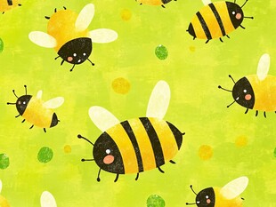 可爱蜜蜂在绿色背景飞舞